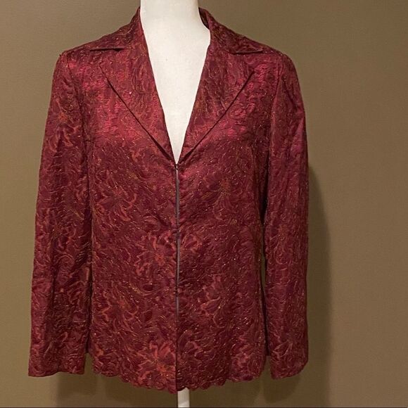 Lafayette 148 100% Silk Blazer W/ Lace Overlay Size 10 Woman’s Evening Wear - Picture 2 of 13